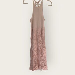 Free People Blush Nude Knit Maxi Dress with Crochet Detail